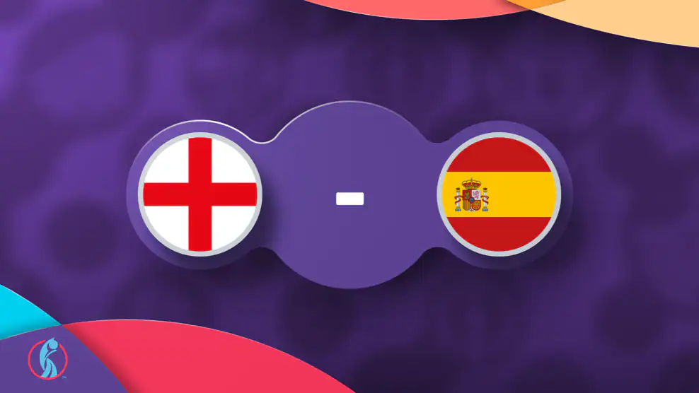 Bandeiras da Inglaterra e da Espanha lado a lado representando a final da Eurocopa Feminina 2025