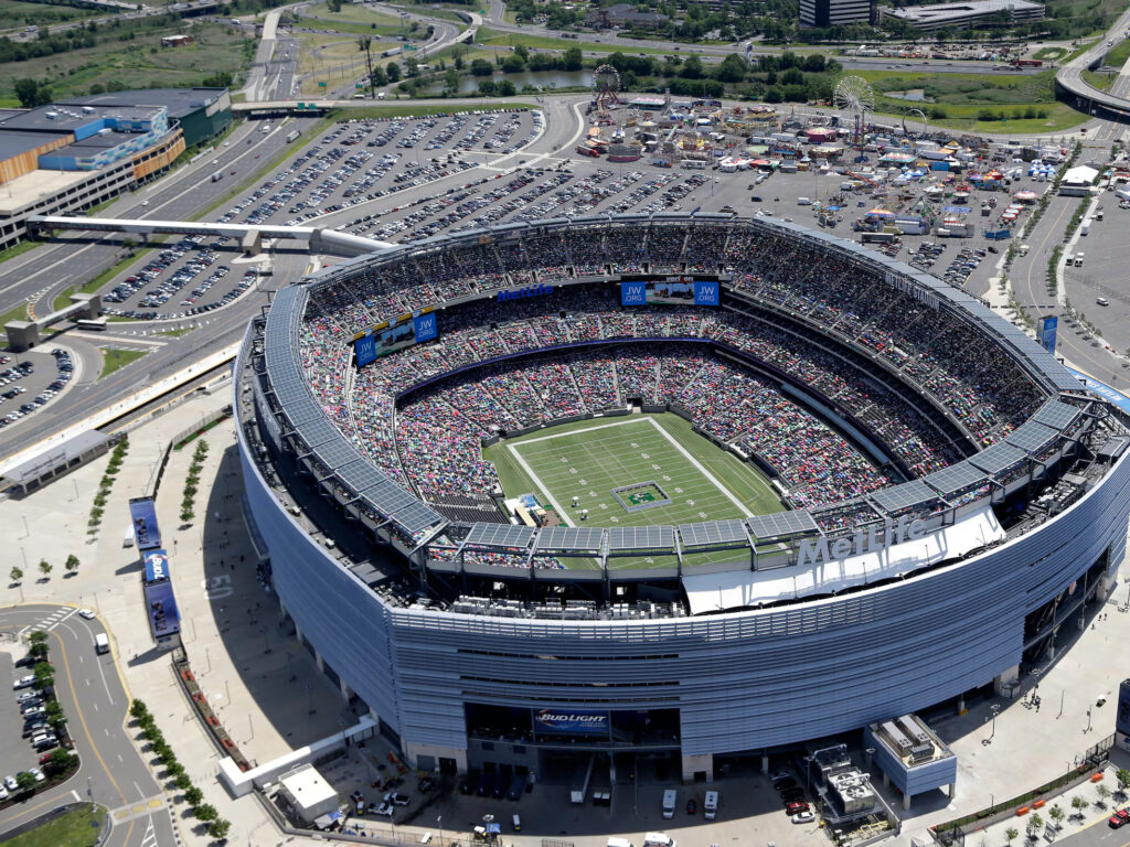 MetLife Stadium lotado vista aérea esporte evento multidão torcedores
